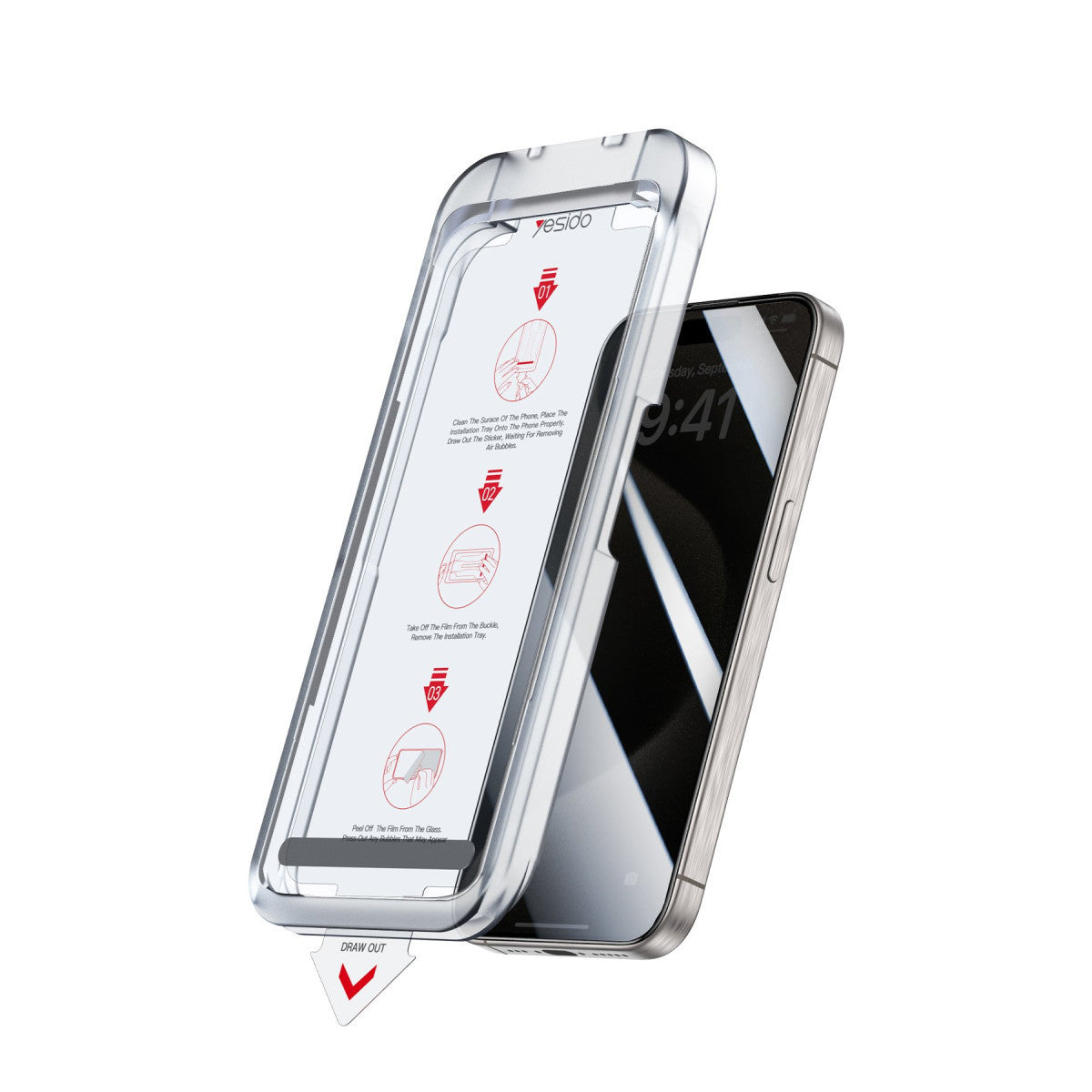 Yesido Apple iPhone 15 Pro TG18 AutoKit Hayalet Cam Ekran Koruyucu